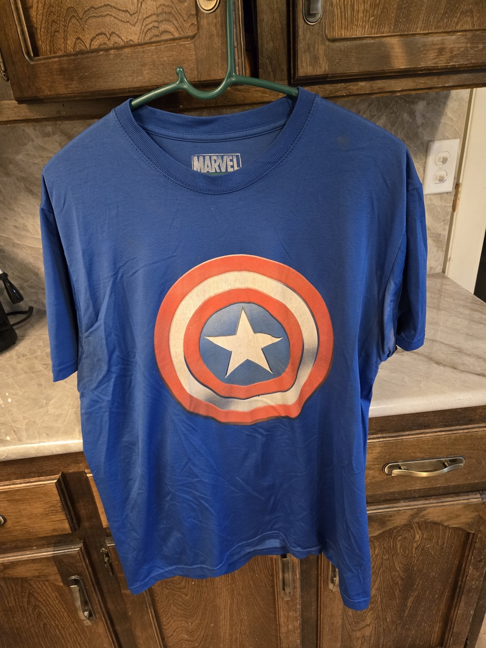 Marvel Blue Short-Sleeve T-Shirt with Red & White Captain America Shield